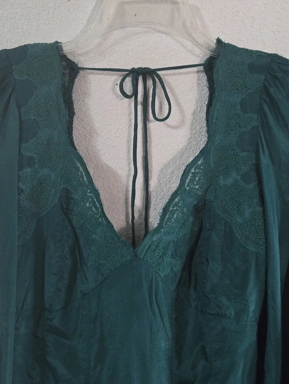 Free People Emerald Lace-Trim V-Neck Blouse